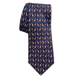 Brooks Brothers Navy Blue With Giraffe Pink Palms Print Silk Tie
